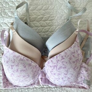 Hurley Women's Bra Trio - Floral Purple, Solid Gray, and Beige